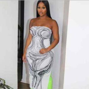 Abstract Strapless Dress